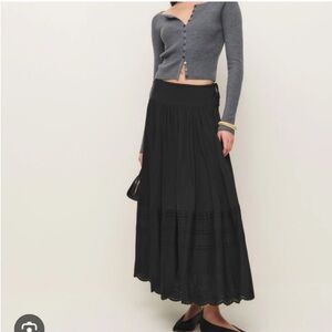 Reformation Aura Skirt - Black Tiered Maxi Skirt
